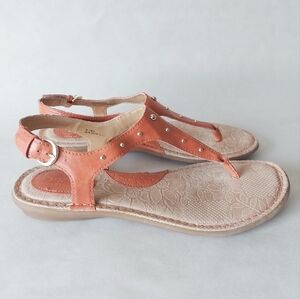 Boc Born Concept Sandals Size 9 Orange Studded Thong T-Strap Ankle Buckle Shoes